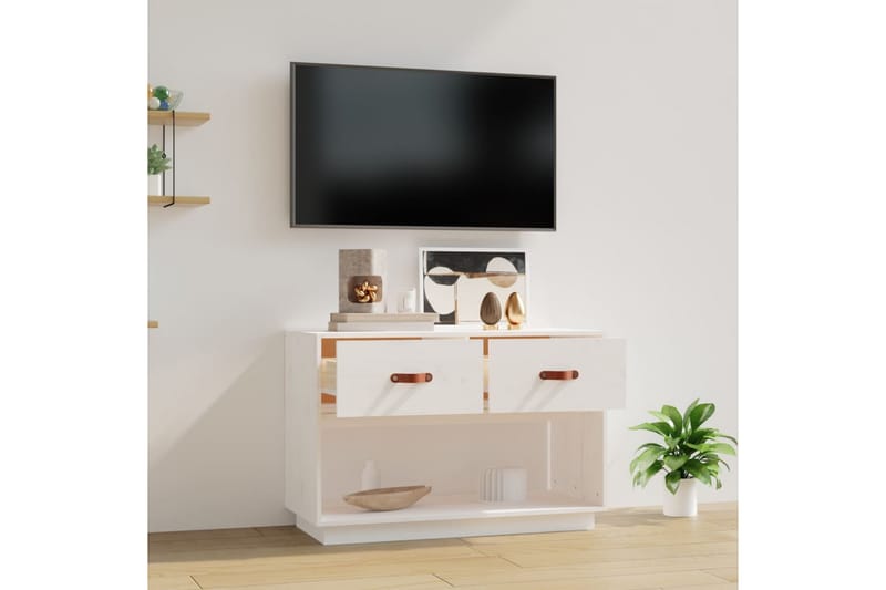 beBasic Tv-bänk vit 90x40x60 cm massiv furu - Möbler - Vardagsrum - Tv-möbler & mediamöbler - Tv-bänkar