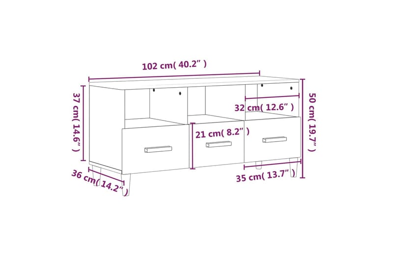 beBasic Tv-bänk vit högglans 102x36x50 cm konstruerat trä - Möbler - Vardagsrum - Tv-möbler & mediamöbler - Tv-bänkar