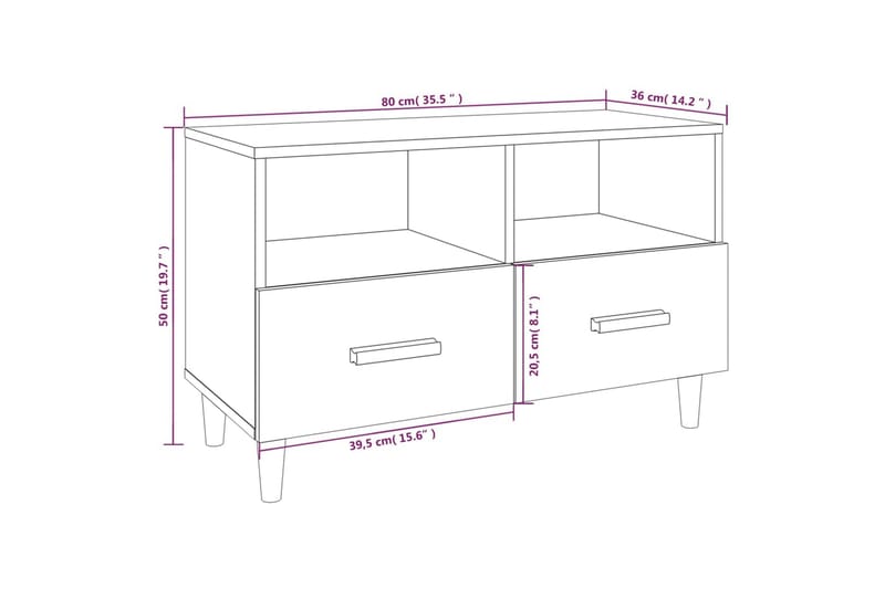 beBasic Tv-bänk vit högglans 80x36x50 cm konstruerat trä - Möbler - Vardagsrum - Tv-möbler & mediamöbler - Tv-bänkar