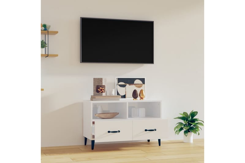 beBasic Tv-bänk vit högglans 80x36x50 cm konstruerat trä - Möbler - Vardagsrum - Tv-möbler & mediamöbler - Tv-bänkar