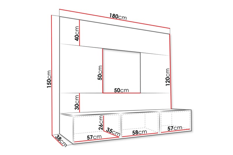 Bernice Tv-skåp 38x150 cm Svart - Möbler - Vardagsrum - Tv-möbler & mediamöbler - Tv-skåp