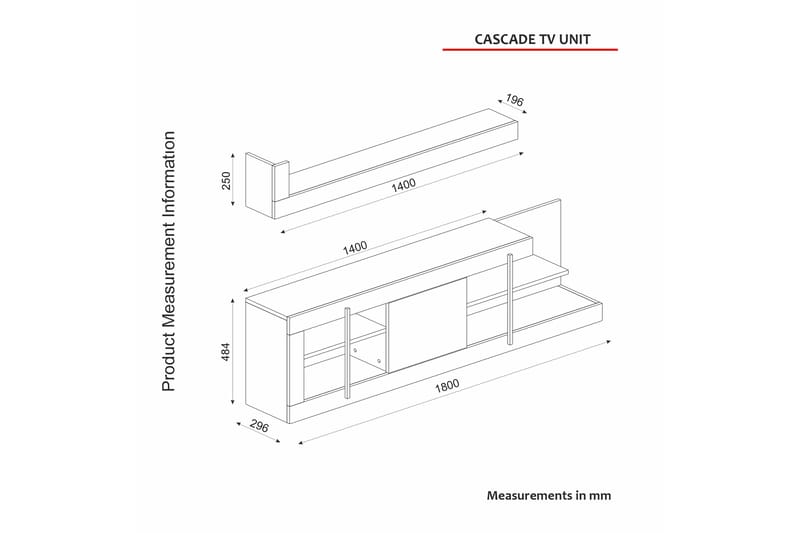 CASCADE Tv-möbelset 180x29,6 cm Vit - Möbler - Vardagsrum - Tv-möbler & mediamöbler - Tv-möbelset