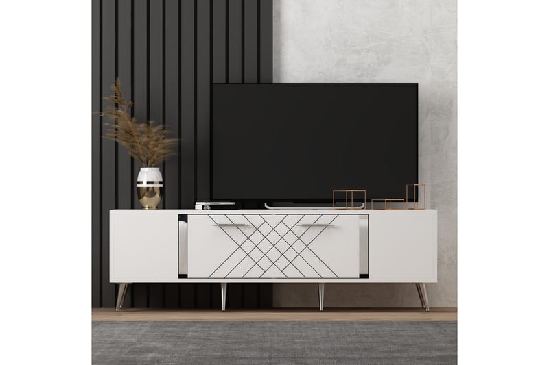 Detas  Tv-bänk 150 cm Vit/Silver - Möbler - Vardagsrum - Tv-möbler & mediamöbler - Tv-bänkar