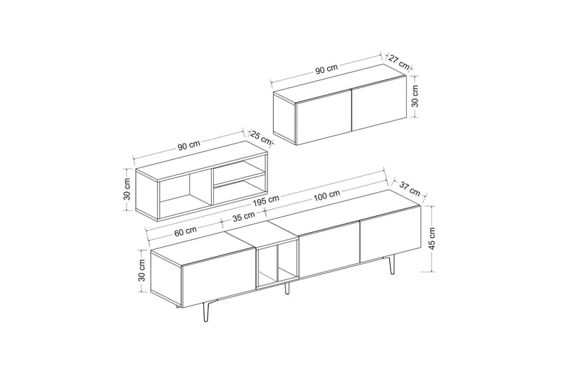 Diany Tv-bänk 180 cm Svart/Vit/Ek - Möbler - Vardagsrum - Tv-möbler & mediamöbler - Tv-bänkar