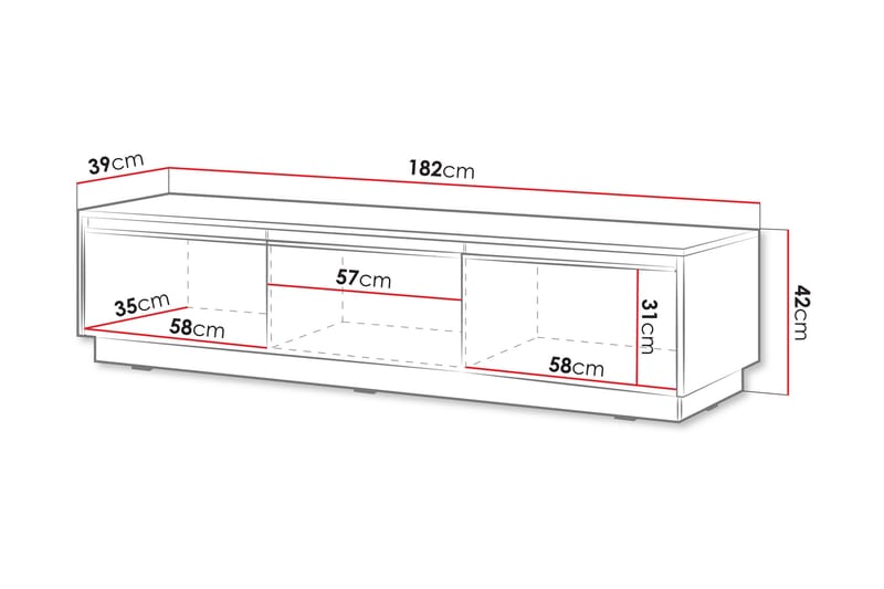 DUVERED Tv-bänk 182 cm Svart - Möbler - Vardagsrum - Tv-möbler & mediamöbler - Tv-bänkar