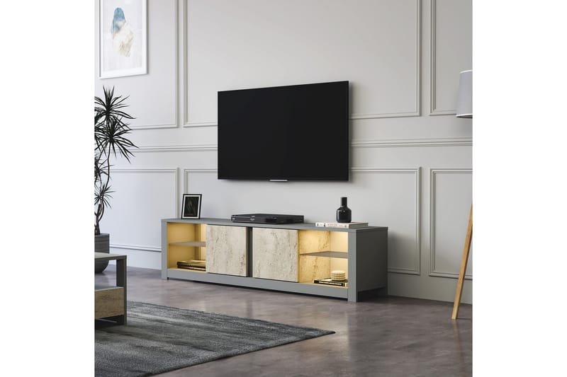 Griselda Tv-bänk 180 cm - Grå/Travertine - Möbler - Vardagsrum - Tv-möbler & mediamöbler - Tv-bänkar