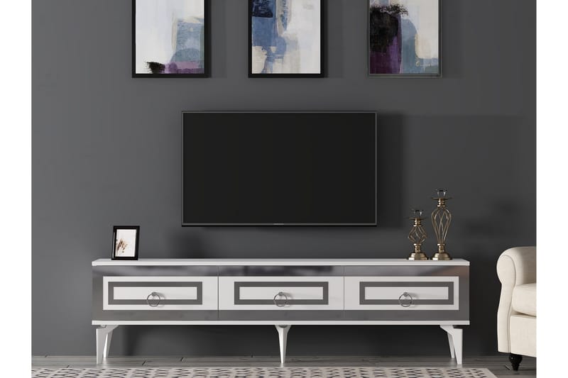 Harlen Tv-bänk 180 cm Vit/Silver - Möbler - Vardagsrum - Tv-möbler & mediamöbler - Tv-bänkar