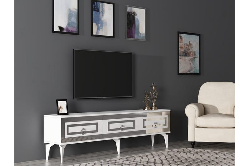 Harlen Tv-bänk 180 cm Vit/Silver - Möbler - Vardagsrum - Tv-möbler & mediamöbler - Tv-bänkar