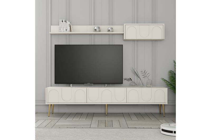 Hazim Tv-bänk 180 cm Cream/Guld - Möbler - Vardagsrum - Tv-möbler & mediamöbler - Tv-bänkar