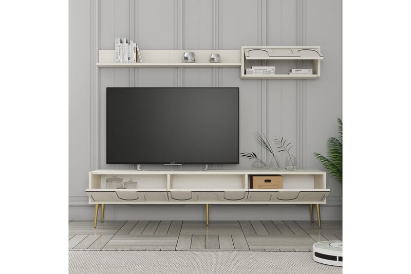 Hazim Tv-bänk 180 cm Cream/Guld - Möbler - Vardagsrum - Tv-möbler & mediamöbler - Tv-bänkar