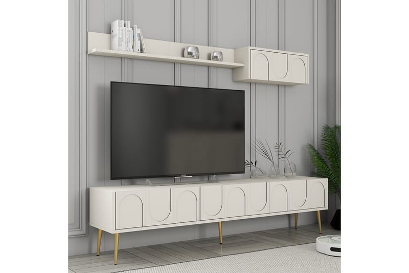 Hazim Tv-bänk 180 cm Cream/Guld - Möbler - Vardagsrum - Tv-möbler & mediamöbler - Tv-bänkar