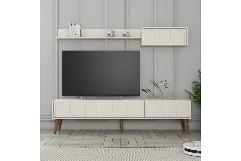 Hazim Tv-bänk 180 cm Cream/Valnöt - Möbler - Vardagsrum - Tv-möbler & mediamöbler - Tv-bänkar