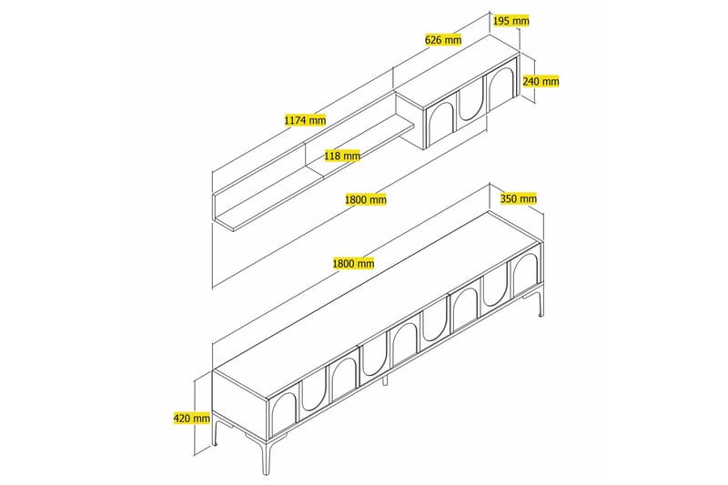 Hazim Tv-bänk 180 cm Vit/Svart - Möbler - Vardagsrum - Tv-möbler & mediamöbler - Tv-bänkar