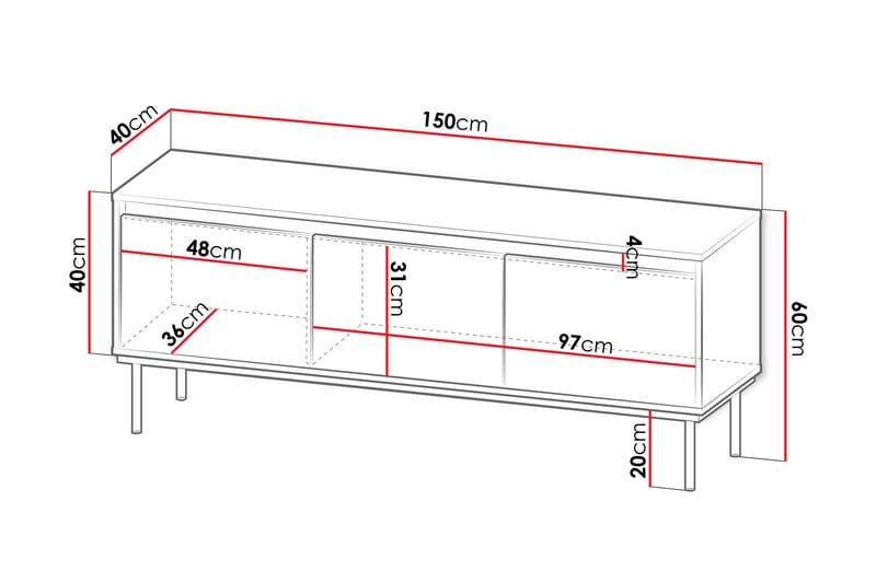 Hollander Tv-bänk 150 cm Vit/Guld - Möbler - Vardagsrum - Tv-möbler & mediamöbler - Tv-bänkar