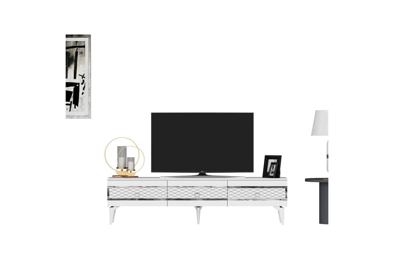 Ipek Tv-bänk 180 cm Vit/Silver - Möbler - Vardagsrum - Tv-möbler & mediamöbler - Tv-bänkar