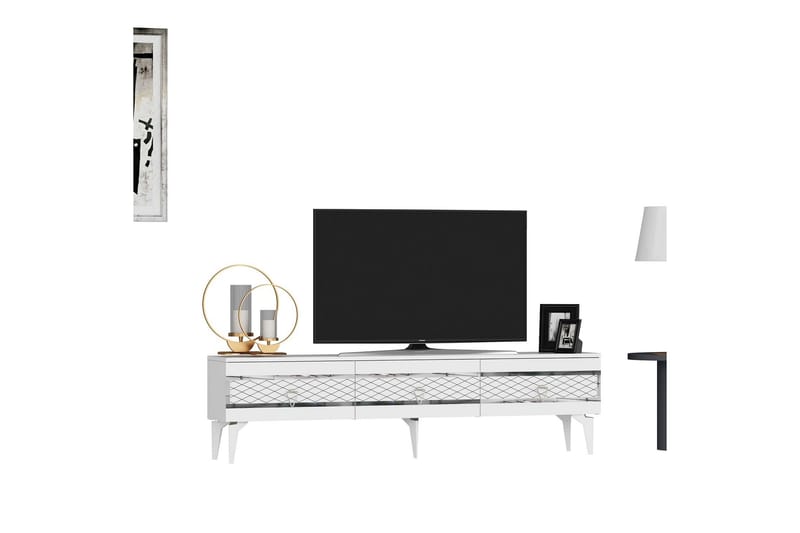 Ipek Tv-bänk 180 cm Vit/Silver - Möbler - Vardagsrum - Tv-möbler & mediamöbler - Tv-bänkar