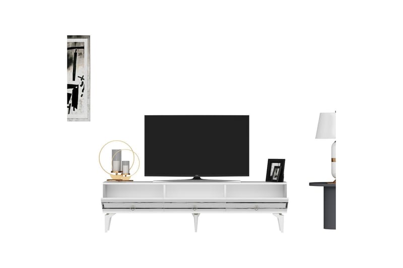 Ipek Tv-bänk 180 cm Vit/Silver - Möbler - Vardagsrum - Tv-möbler & mediamöbler - Tv-bänkar