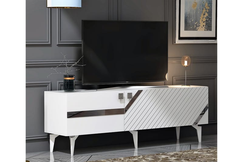 Iris  Tv-bänk 150 cm Vit/Silver - Möbler - Vardagsrum - Tv-möbler & mediamöbler - Tv-bänkar