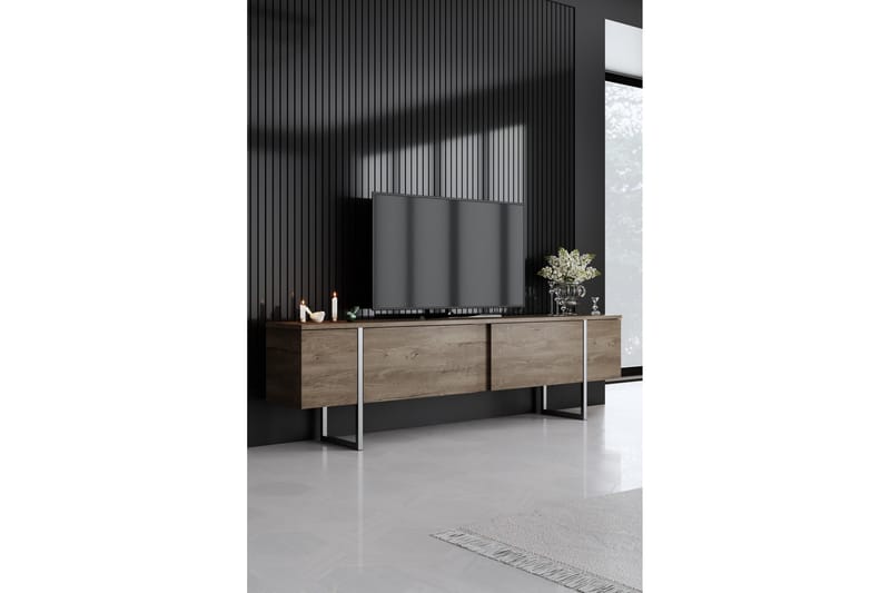 Luxe  Tv-bänk 180 cm Valnöt/Silver - Möbler - Vardagsrum - Tv-möbler & mediamöbler - Tv-bänkar