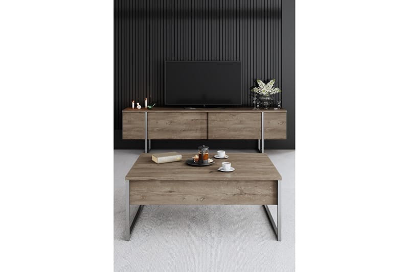 Luxe  Tv-bänk 180 cm Valnöt/Silver - Möbler - Vardagsrum - Tv-möbler & mediamöbler - Tv-bänkar