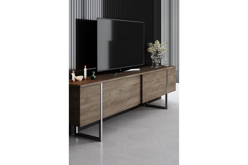 Luxe  Tv-bänk 180 cm Valnöt/Silver - Möbler - Vardagsrum - Tv-möbler & mediamöbler - Tv-bänkar