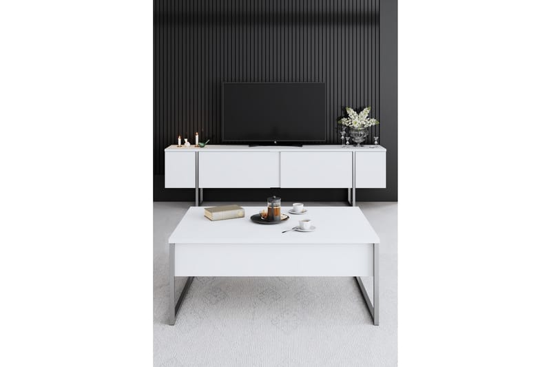 Luxe  Tv-bänk 180 cm Vit/Silver - Möbler - Vardagsrum - Tv-möbler & mediamöbler - Tv-bänkar