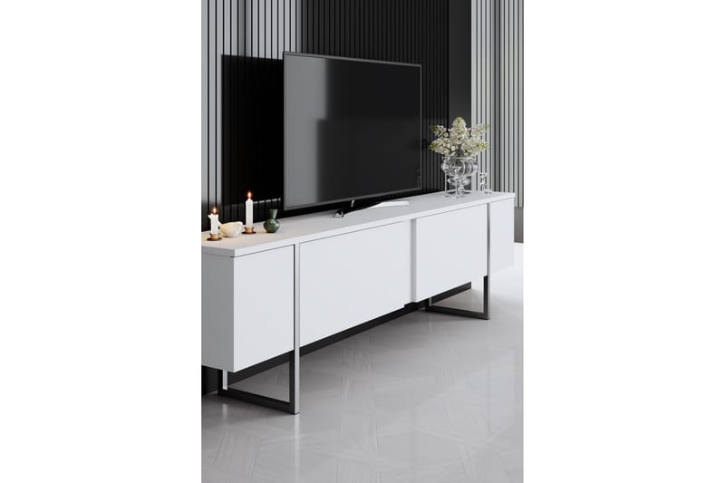 Luxe  Tv-bänk 180 cm Vit/Silver - Möbler - Vardagsrum - Tv-möbler & mediamöbler - Tv-bänkar