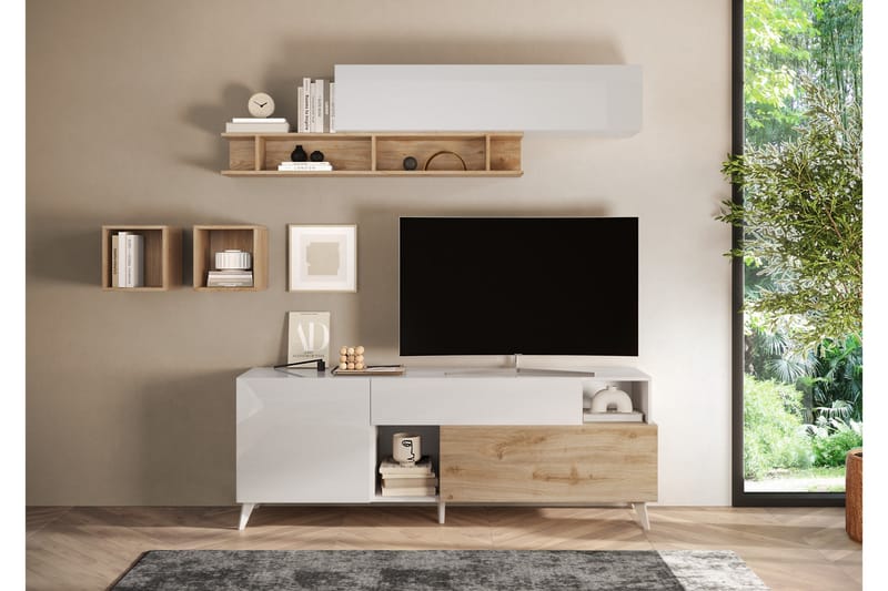 Monaco Tv-bänk 181x42 cm - Vit/Brun - Möbler - Vardagsrum - Tv-möbler & mediamöbler - Tv-bänkar