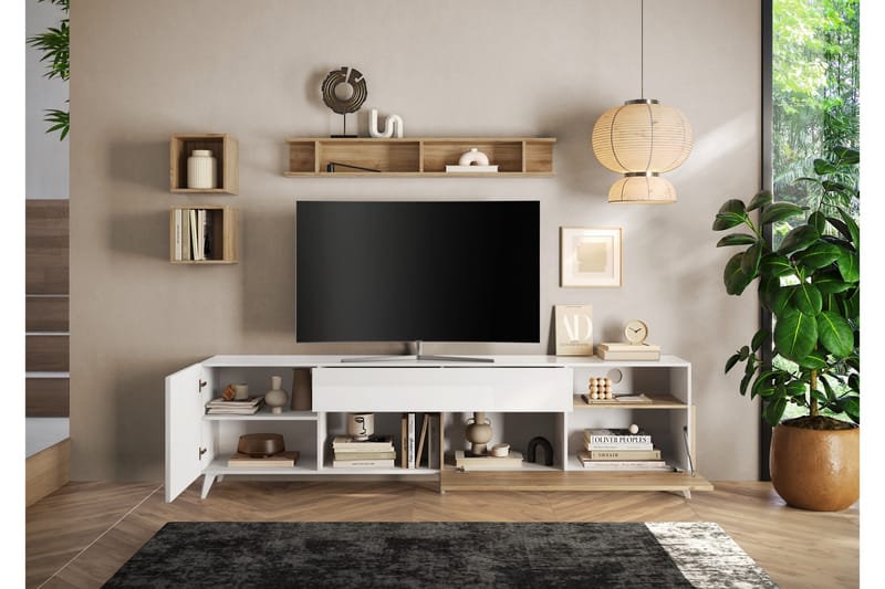 Monaco Tv-bänk 241x42 cm - Vit/Brun - Möbler - Vardagsrum - Tv-möbler & mediamöbler - Tv-bänkar