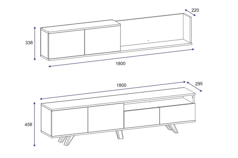 MONO Tv-möbelset 180x22 cm Mörkblå - Möbler - Vardagsrum - Tv-möbler & mediamöbler - Tv-möbelset