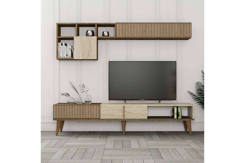 OZZERO Tv-bänk 180 cm Valnöt/Beige - Möbler - Vardagsrum - Tv-möbler & mediamöbler - Tv-bänkar