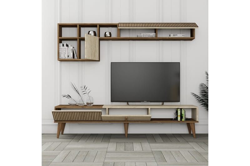 OZZERO Tv-bänk 180 cm Valnöt/Beige - Möbler - Vardagsrum - Tv-möbler & mediamöbler - Tv-bänkar