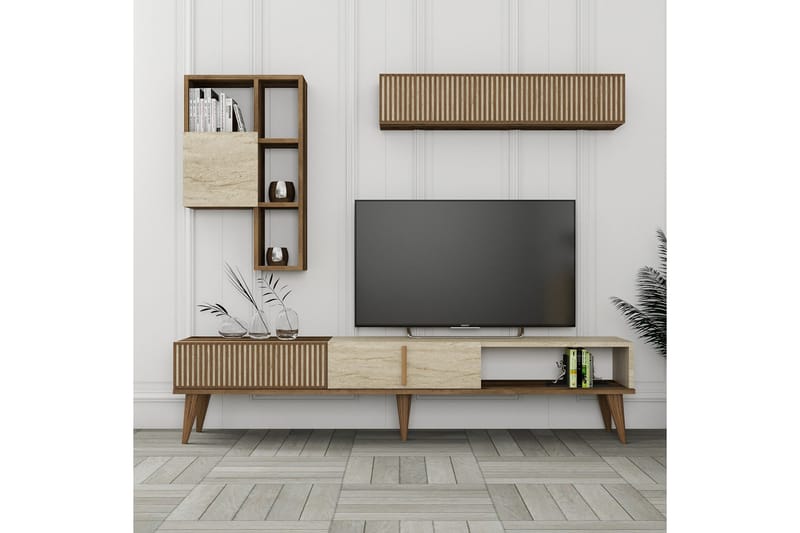 OZZERO Tv-bänk 180 cm Valnöt/Beige - Möbler - Vardagsrum - Tv-möbler & mediamöbler - Tv-bänkar