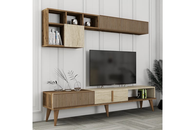 OZZERO Tv-bänk 180 cm Valnöt/Beige - Möbler - Vardagsrum - Tv-möbler & mediamöbler - Tv-bänkar