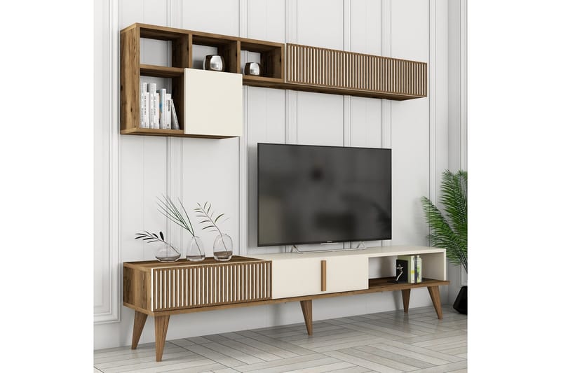 OZZERO Tv-bänk 180 cm Valnöt/Cream - Möbler - Vardagsrum - Tv-möbler & mediamöbler - Tv-bänkar