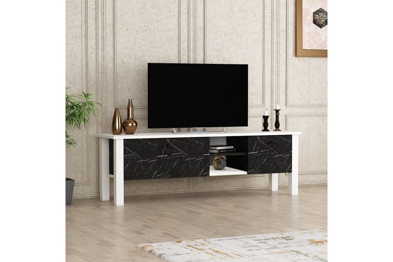 PERRENMIES Tv-bänk 140x35 cm Vit/Svart - Möbler - Vardagsrum - Tv-möbler & mediamöbler - Tv-bänkar