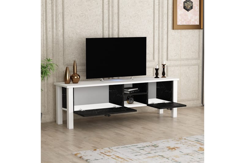 PERRENMIES Tv-bänk 140x35 cm Vit/Svart - Möbler - Vardagsrum - Tv-möbler & mediamöbler - Tv-bänkar