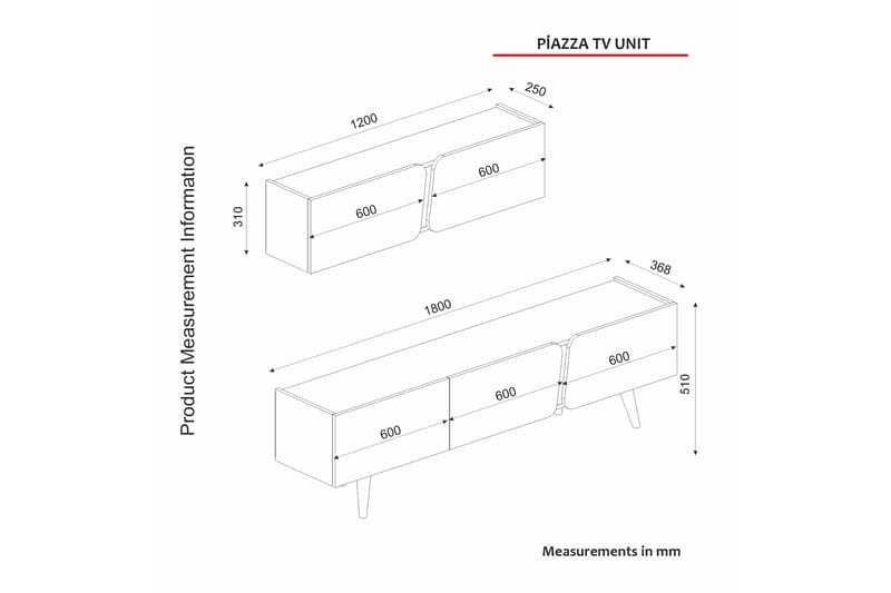 PIZZA Tv-möbelset 180x36,8 cm Brun/Vit - Möbler - Vardagsrum - Tv-möbler & mediamöbler - Tv-möbelset