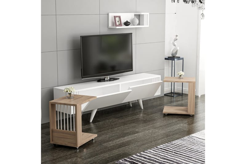 SENNELS Tv-bänk 30 cm Valnöt/Vit - Möbler - Vardagsrum - Tv-möbler & mediamöbler - Tv-bänkar