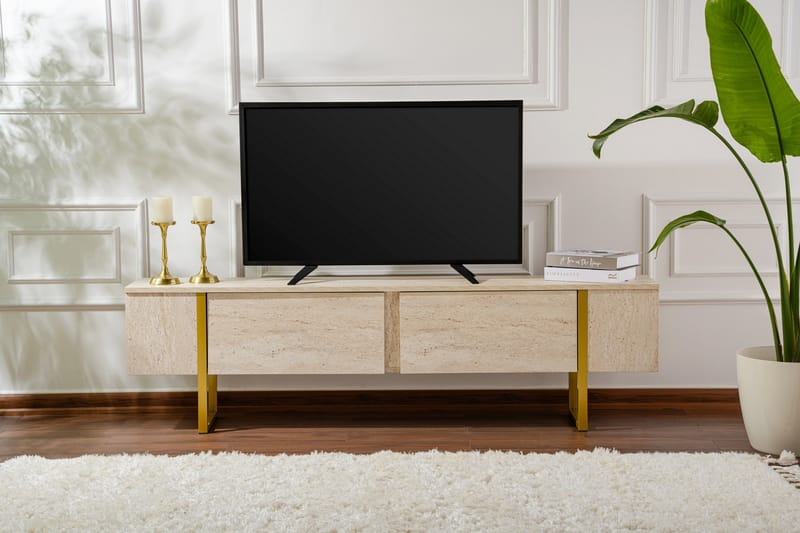 Serenity Tv-bänk 180x30 cm - Travertin/Guld - Möbler - Vardagsrum - Tv-möbler & mediamöbler - Tv-bänkar