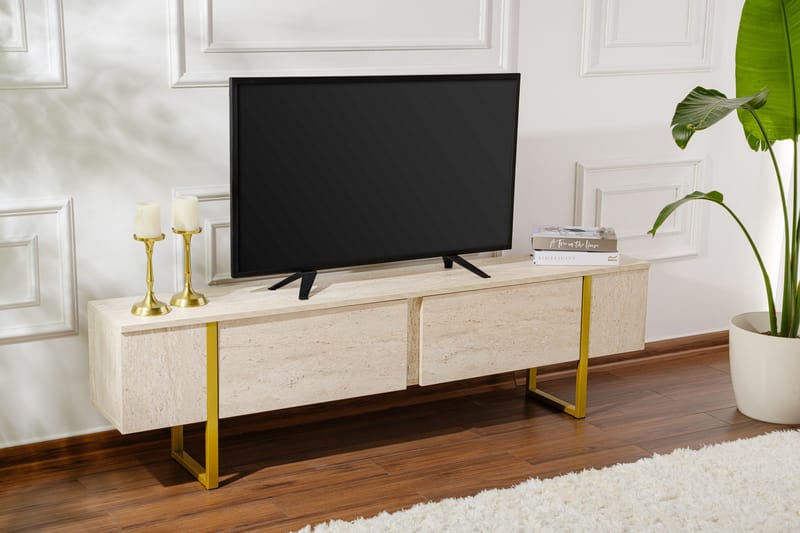 Serenity Tv-bänk 180x30 cm - Travertin/Guld - Möbler - Vardagsrum - Tv-möbler & mediamöbler - Tv-bänkar