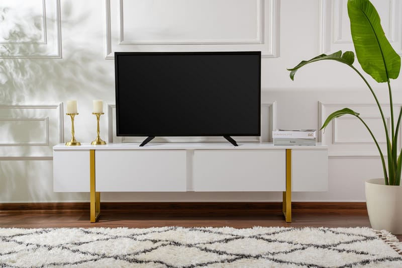 Serenity Tv-bänk 180x30 cm - Vit/Guld - Möbler - Vardagsrum - Tv-möbler & mediamöbler - Tv-bänkar