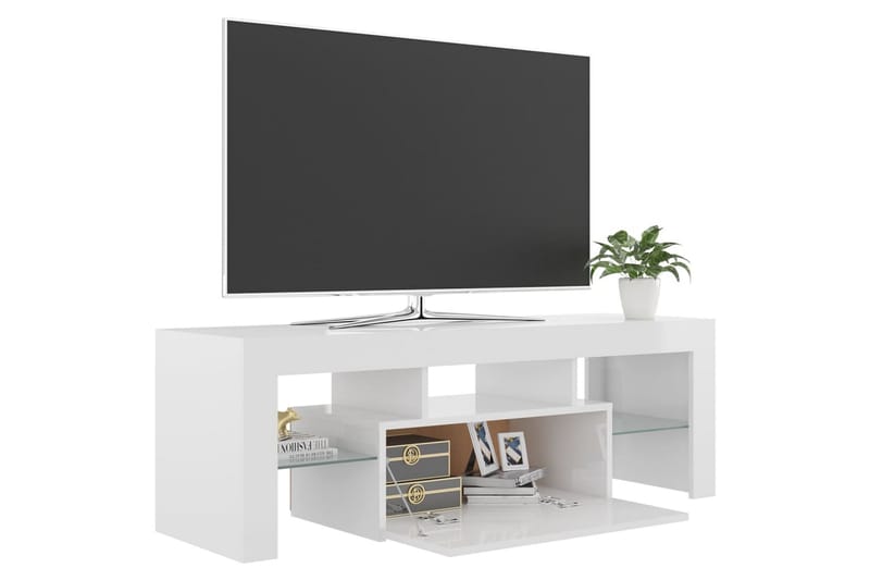 TV-bänk med LED-belysning vit högglans 120x35x40 cm - Vit - Möbler - Vardagsrum - Tv-möbler & mediamöbler - Tv-bänkar