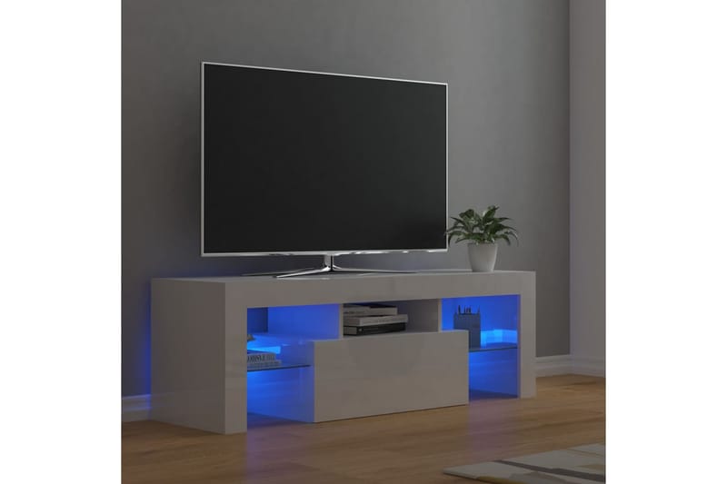 TV-bänk med LED-belysning vit högglans 120x35x40 cm - Vit - Möbler - Vardagsrum - Tv-möbler & mediamöbler - Tv-bänkar