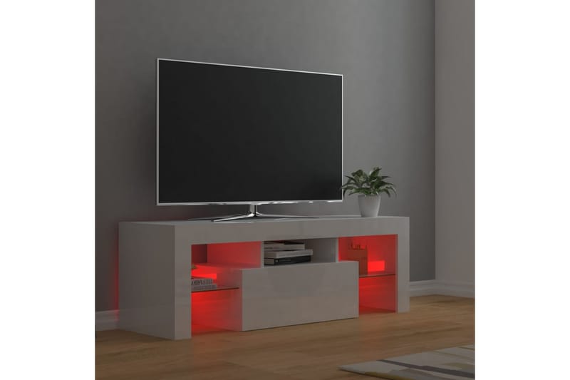 TV-bänk med LED-belysning vit högglans 120x35x40 cm - Vit - Möbler - Vardagsrum - Tv-möbler & mediamöbler - Tv-bänkar