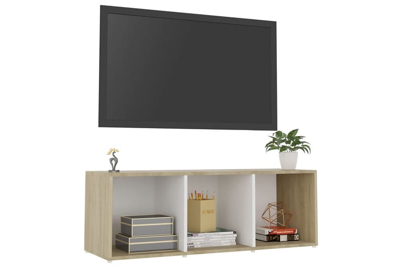 TV-bänk vit och sonoma-ek 107x35x37 cm spånskiva - Vit - Möbler - Vardagsrum - Tv-möbler & mediamöbler - Tv-bänkar