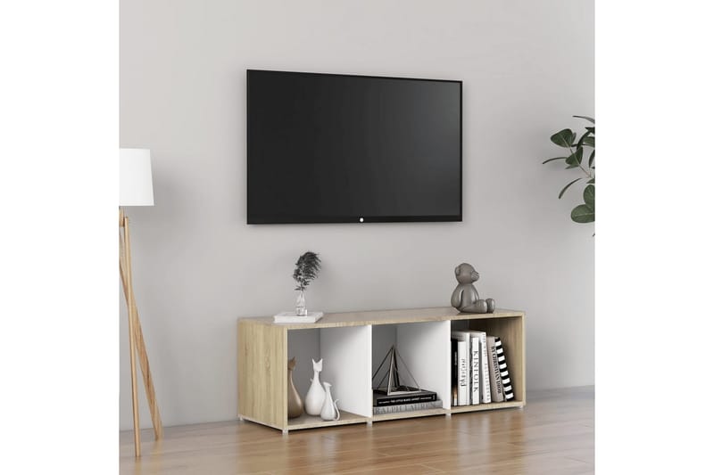 TV-bänk vit och sonoma-ek 107x35x37 cm spånskiva - Vit - Möbler - Vardagsrum - Tv-möbler & mediamöbler - Tv-bänkar