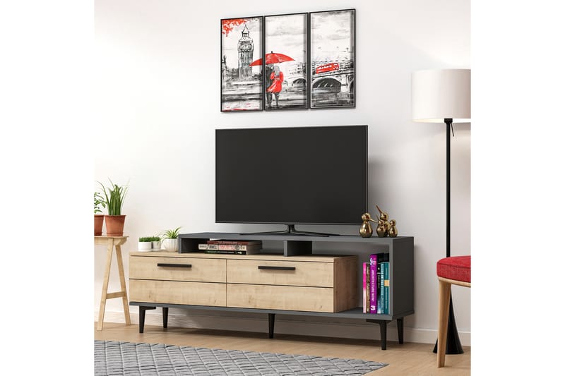 ALOISIO Tv-bänk 150 cm Blå/Natur/Antracit - Möbler - Vardagsrum - Tv-möbler & mediamöbler - Tv-bänkar