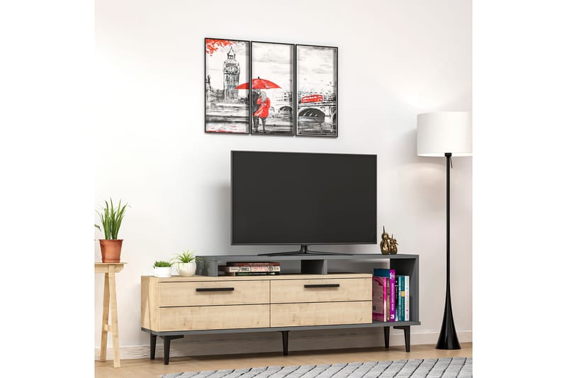 ALOISIO Tv-bänk 150 cm Blå/Natur/Antracit - Möbler - Vardagsrum - Tv-möbler & mediamöbler - Tv-bänkar