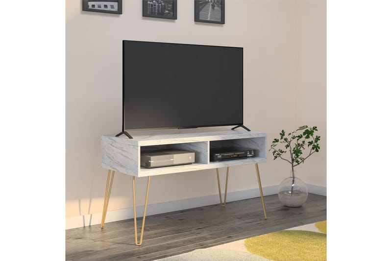 ATHENA Tv-bänk 107x50 cm Vit/Marmormönster - Novogratz - Möbler - Vardagsrum - Tv-möbler & mediamöbler - Tv-bänkar